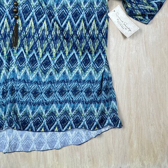 NWT French Laundry Cristel Blue Combo Cold Shoulder Necklace Top Blouse 2X - Picture 3 of 16